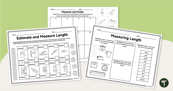 Go to Measuring, Estimating, & Comparing Length Worksheets - 1st Grade teaching resource