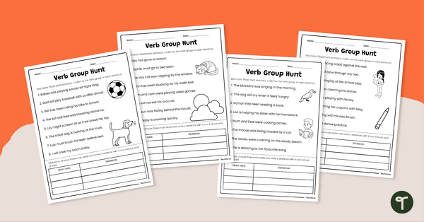 Go to Verb Group Hunt Worksheet Pack teaching resource