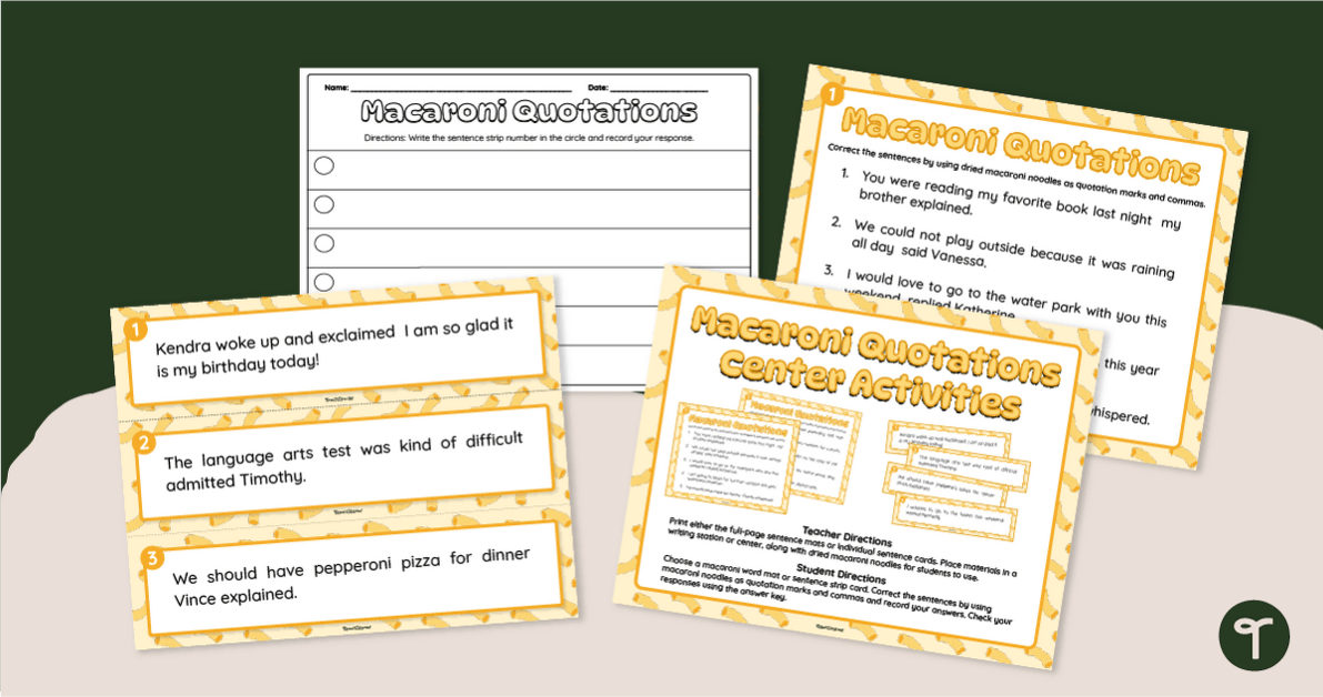 Macaroni Quotation Marks Center Activity teaching resource