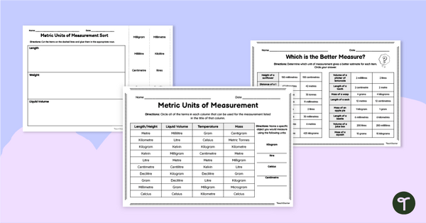 Go to Estimating Units of Measure Worksheet Pack teaching resource