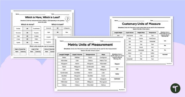 Go to Estimating Units of Measure Worksheet Pack teaching resource