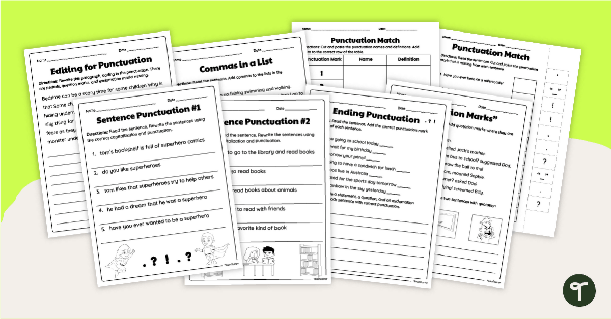 Punctuation Worksheet Pack (1st-3rd) teaching resource