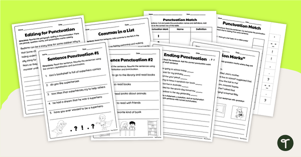 Go to Punctuation Worksheet Pack (1st-3rd) teaching resource