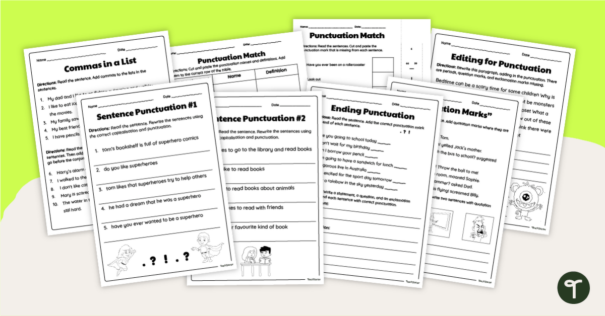 Punctuation Worksheets - Lower Primary teaching resource