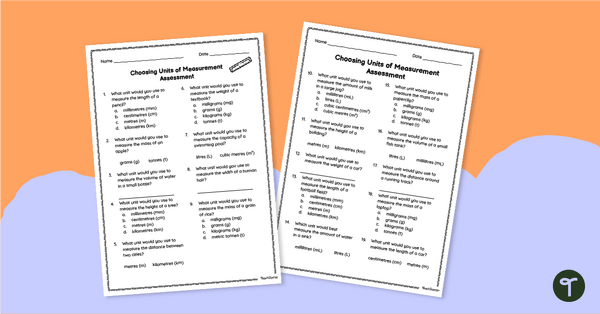 Go to Appropriate Units of Measurement Assessment teaching resource