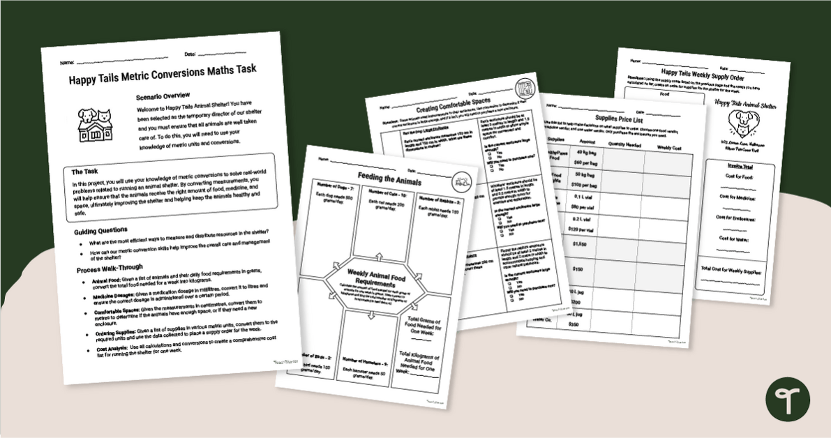 Animal Shelter Operations - Metric Conversion Maths Task teaching resource