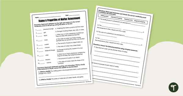 Go to States & Properties of Matter Assessment teaching resource