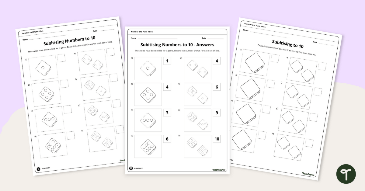 Subitising to 10 Worksheet teaching resource