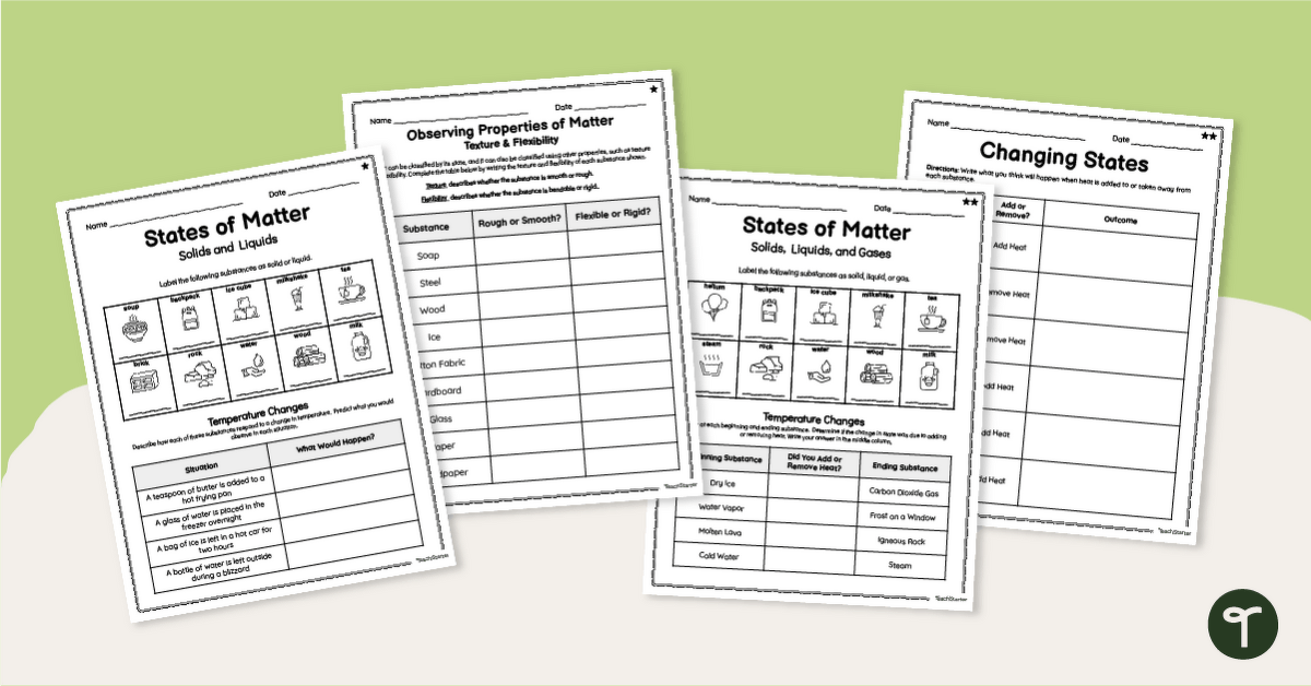 Differentiated Properties and Changes in Matter Worksheets teaching resource