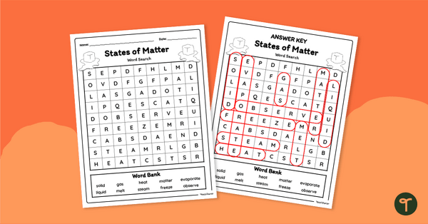 Go to States of Matter Word Search - Lower Years teaching resource