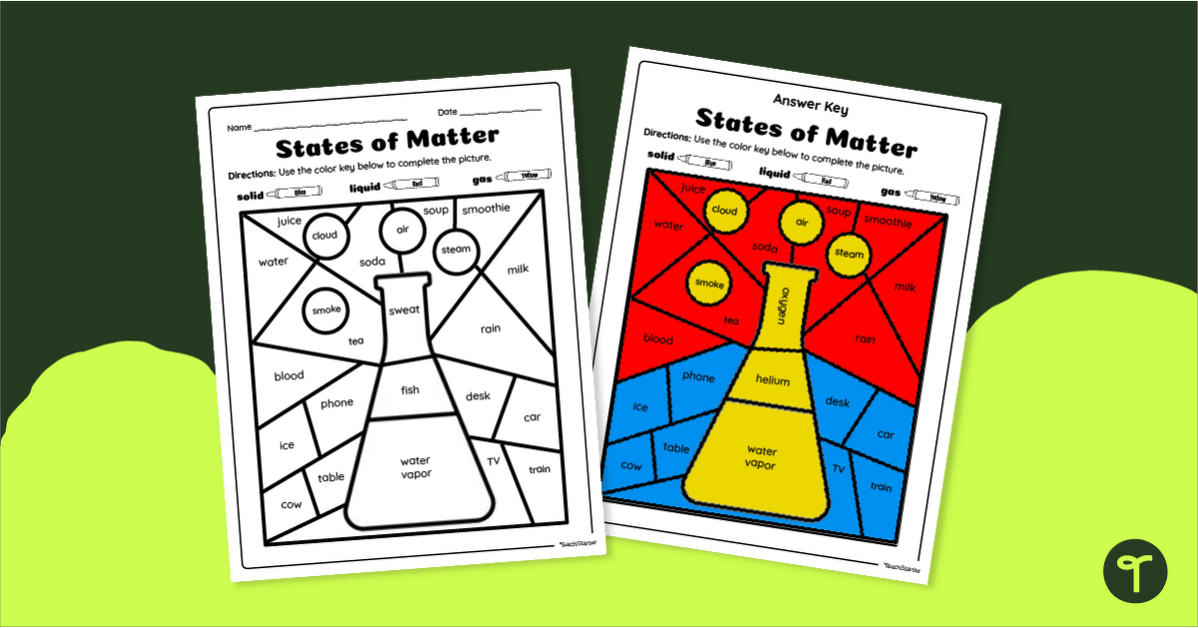 States of Matter - Color by Code Worksheet teaching resource