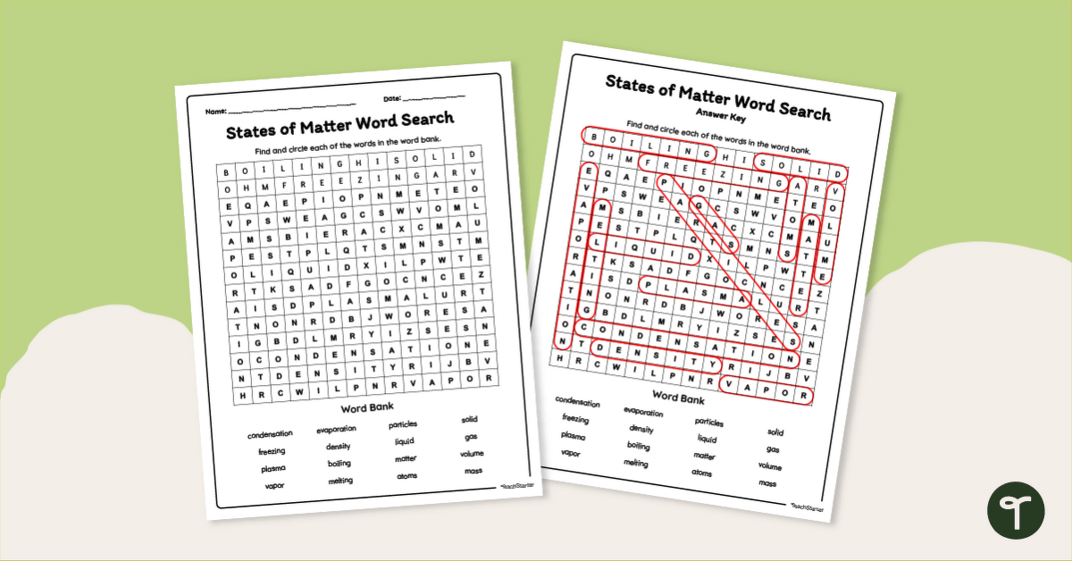 States of Matter Word Find - Upper Grades teaching resource