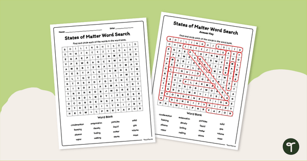 Go to States of Matter Word Find - Upper Grades teaching resource