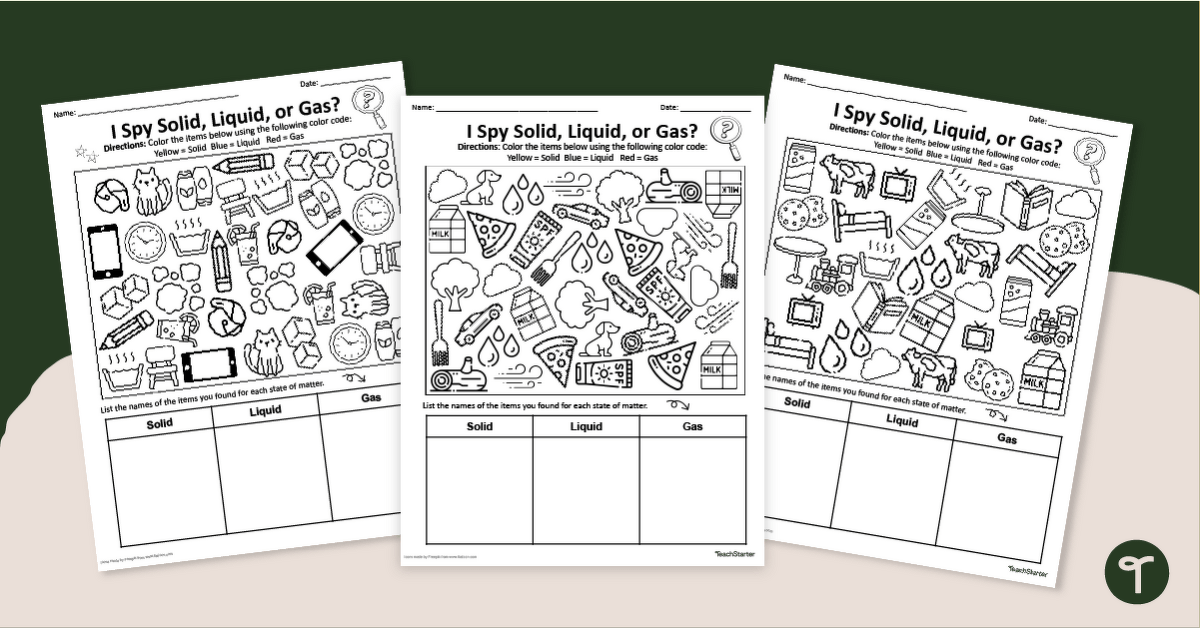 3 States of Matter - I Spy Worksheets teaching resource