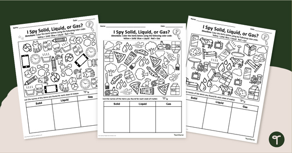 Image of 3 States of Matter - I Spy Worksheets