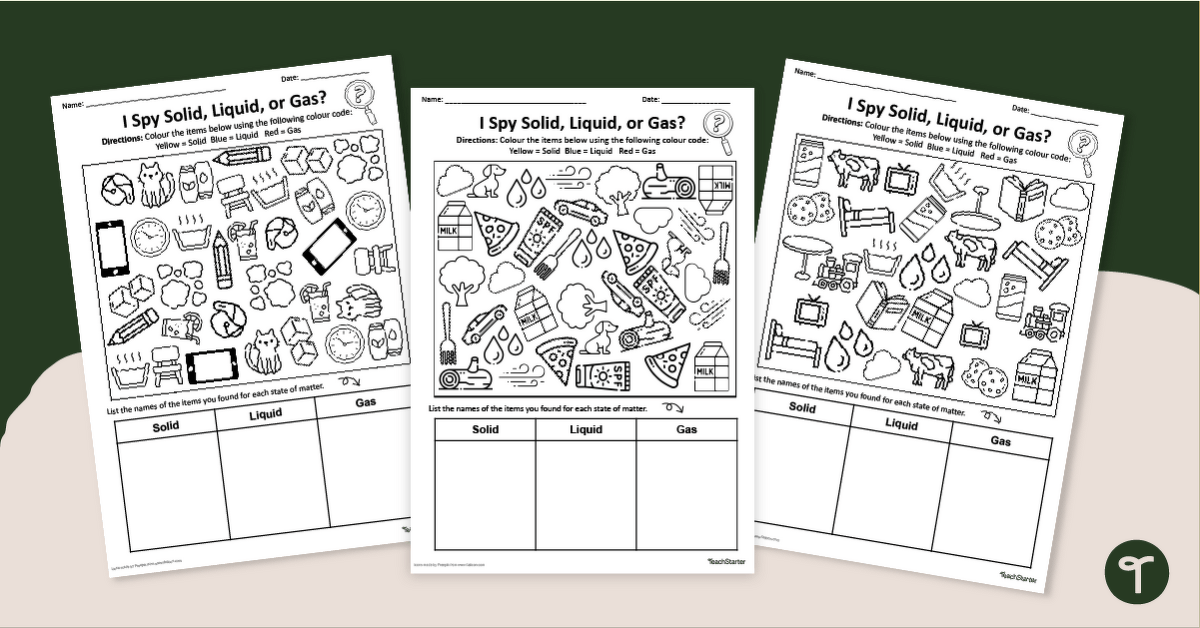 3 States of Matter - I Spy Worksheets teaching resource