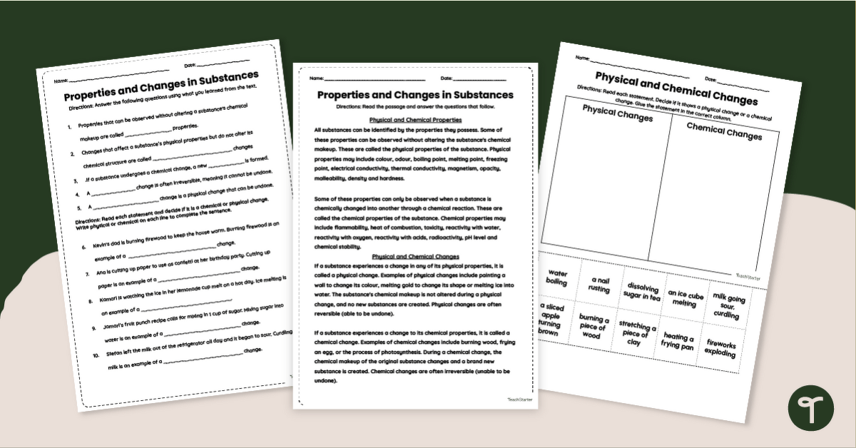 Changing Properties of Matter Worksheet Pack teaching resource