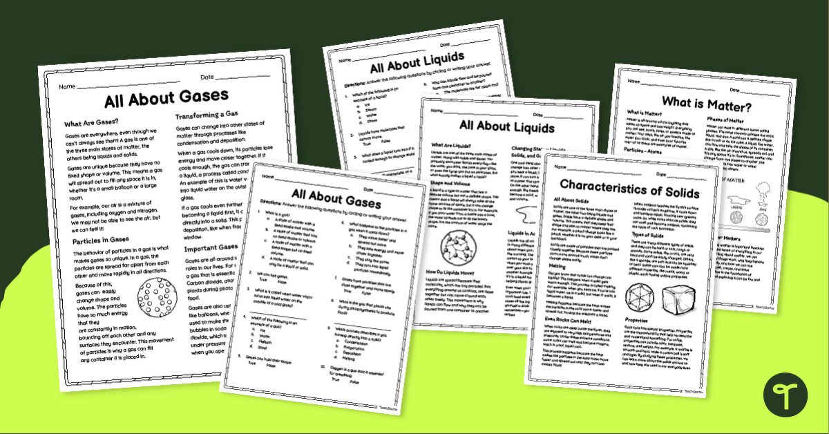 Forms of Matter - Reading Comprehension Worksheets (Year 5) teaching resource