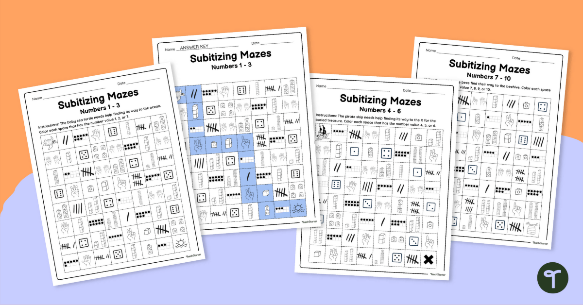 Subitizing Mazes (Numbers 1 - 10) teaching resource