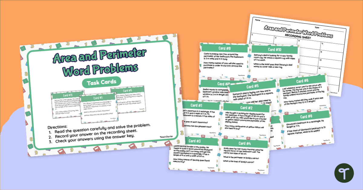 Area And Perimeter Word Problem Task Cards teaching resource