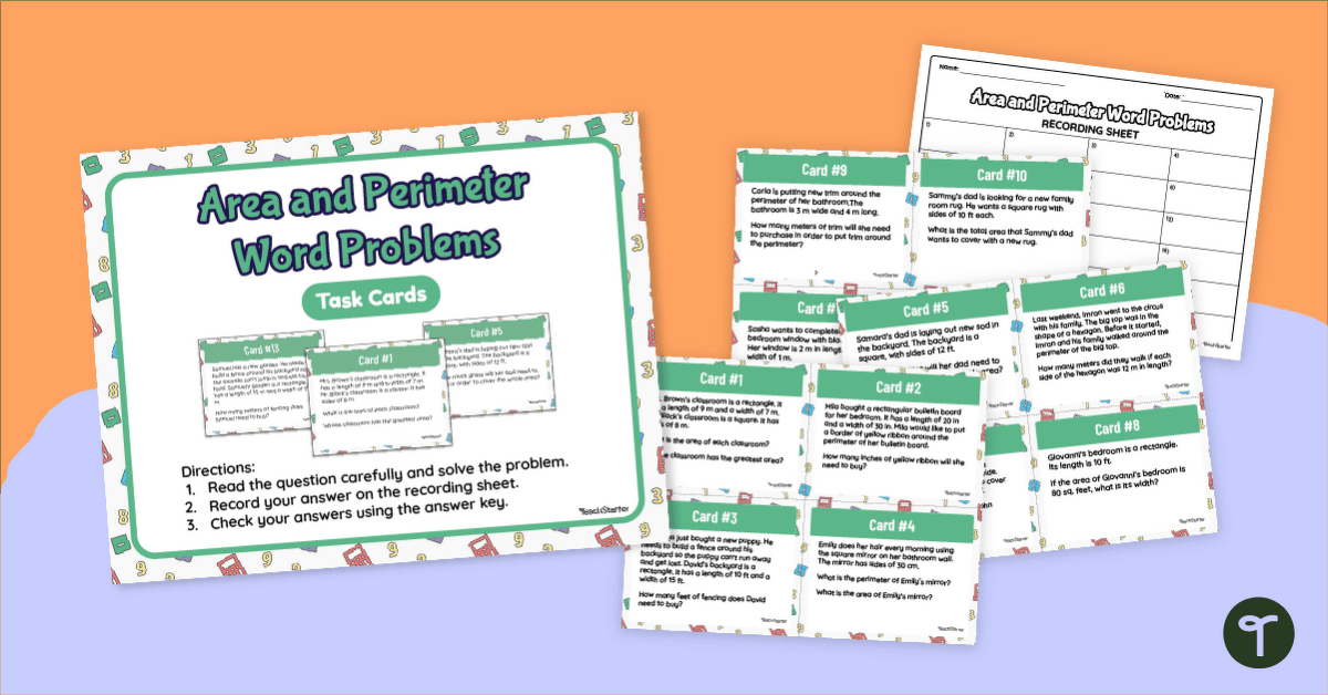 Area And Perimeter Word Problem Task Cards teaching resource