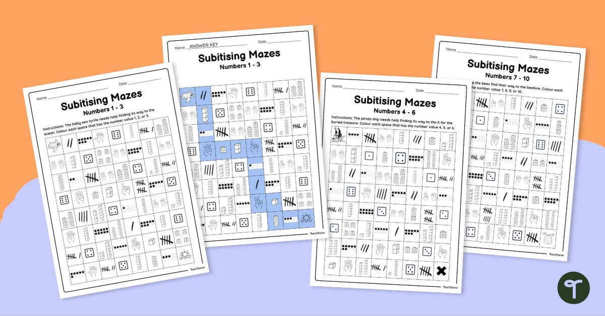 Subitising Mazes (Numbers 1 - 10) teaching resource