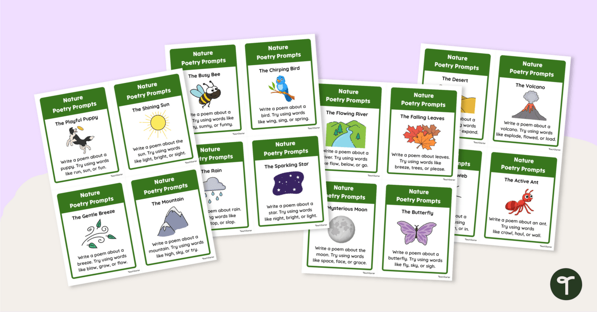 Nature Poetry Prompt Task Cards teaching resource