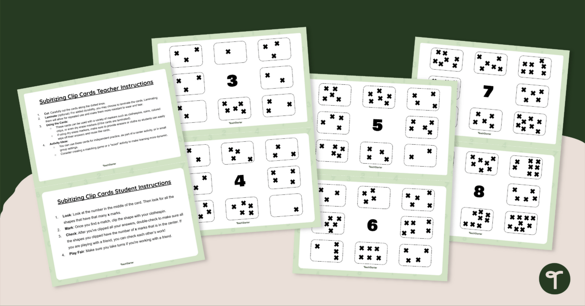 Subitizing Activity — Clip Cards (Numbers 1 - 10) teaching resource