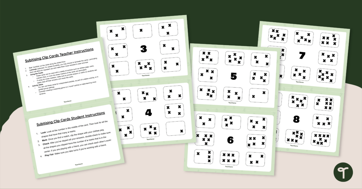 Subitising Activity — Clip Cards (Numbers 1 - 10) teaching resource