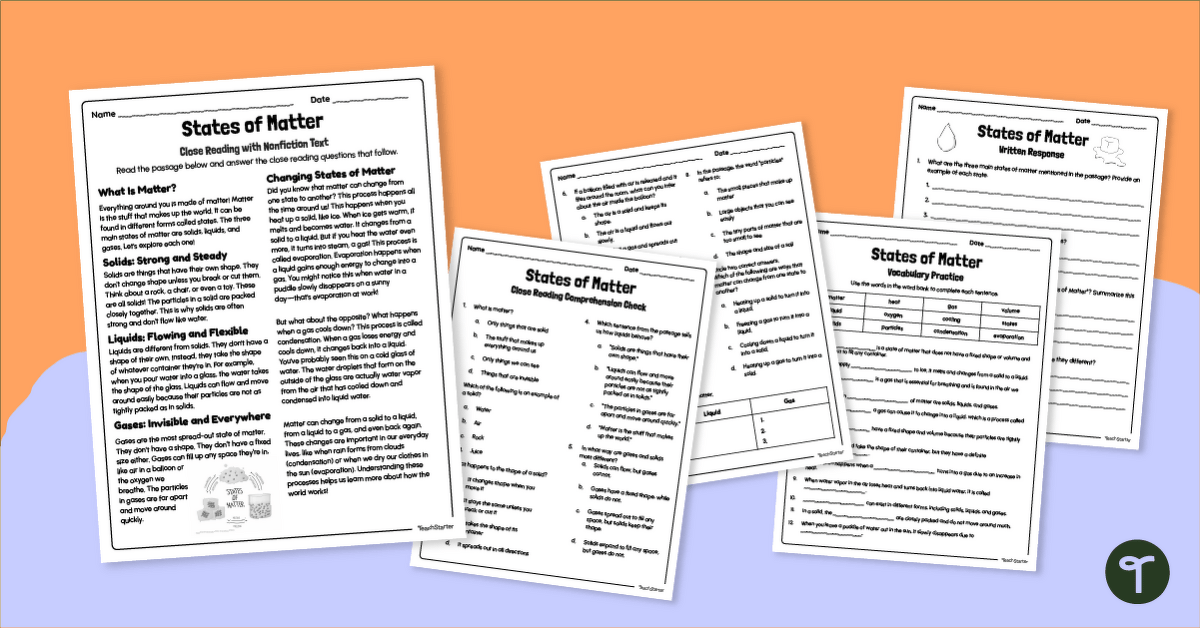 3rd Grade States of Matter - Reading Worksheets teaching resource