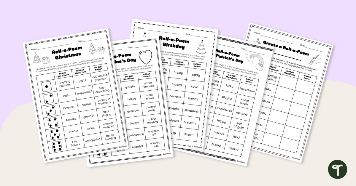 Roll-a-Poem Dice Game teaching resource