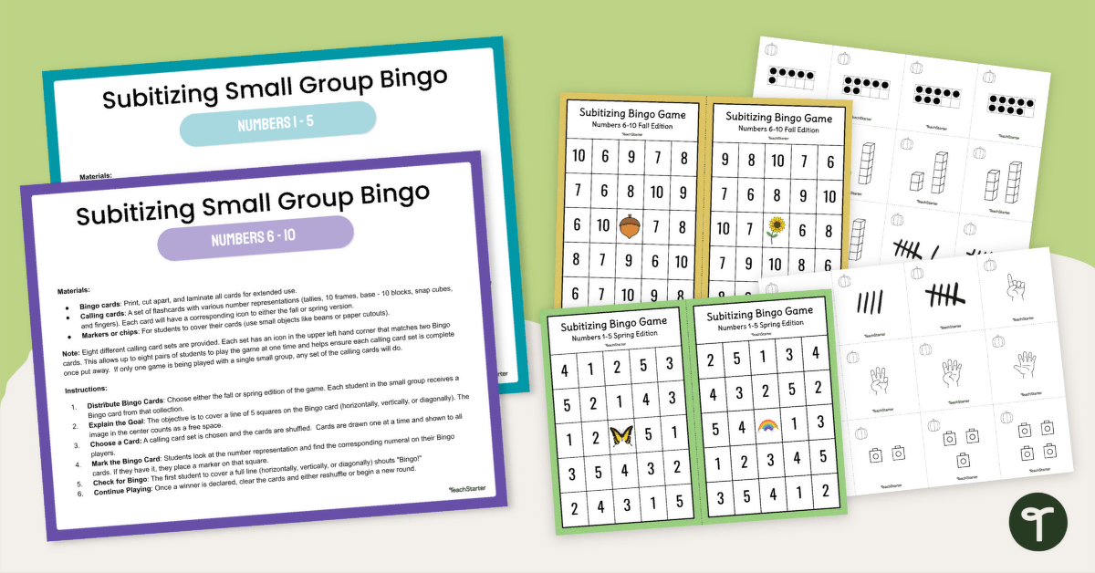 Subitizing Bingo Games (Numbers 1 - 10) teaching resource