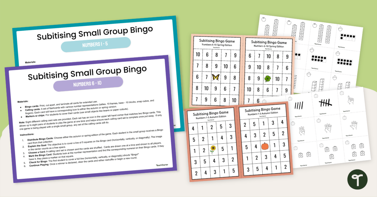 Subitising Bingo Games (Numbers 1 - 10) teaching resource