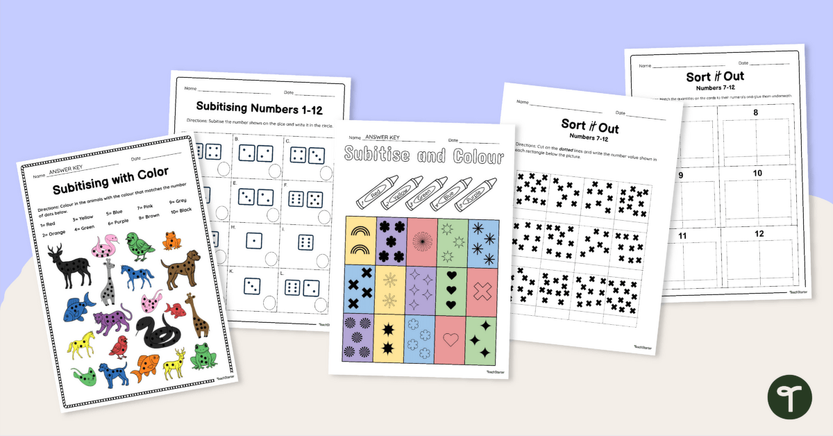 Subitising Worksheets Variety Pack teaching resource