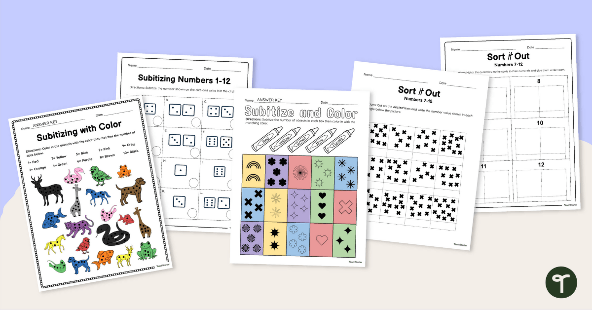 Subitizing Worksheets for Kindergarten teaching resource