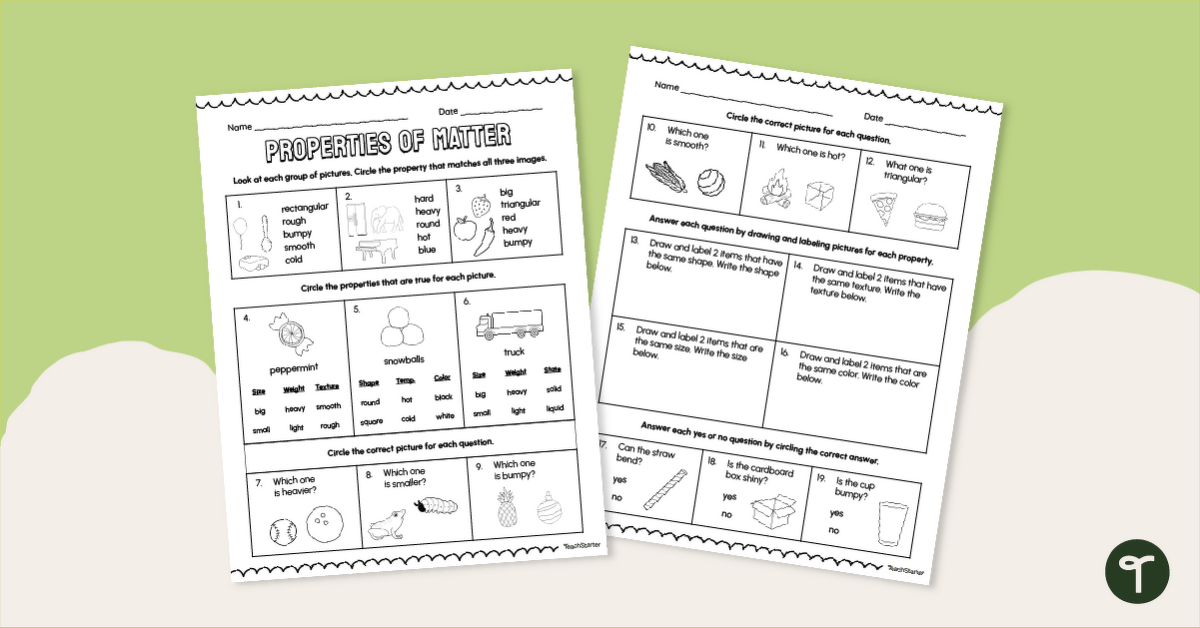 Observing Properties of Matter Quiz - 2nd Grade teaching resource