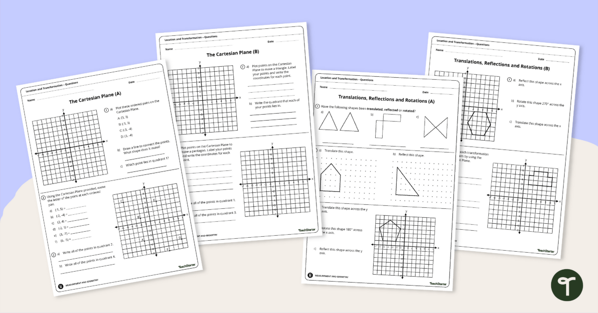 Translations, Reflections and Rotations Worksheet Pack teaching resource