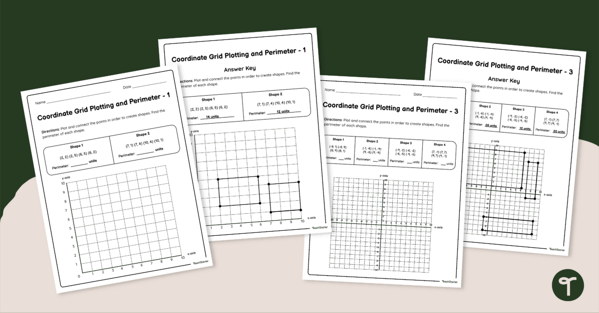 Coordinate Grid Worksheets — Plotting and Perimeter teaching resource