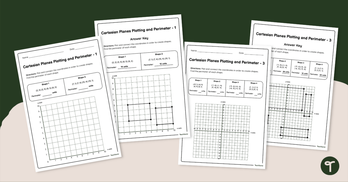 Cartesian Planes Worksheets — Plotting and Perimeter teaching resource