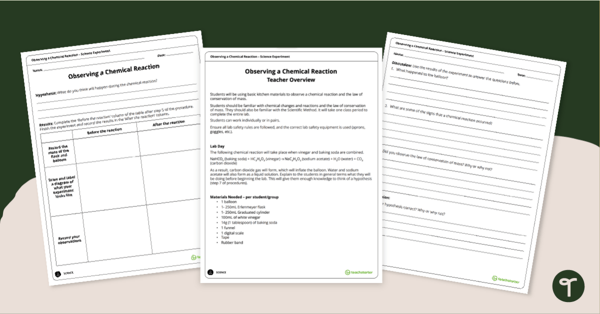 Science Experiment - Observing a Chemical Reaction teaching resource