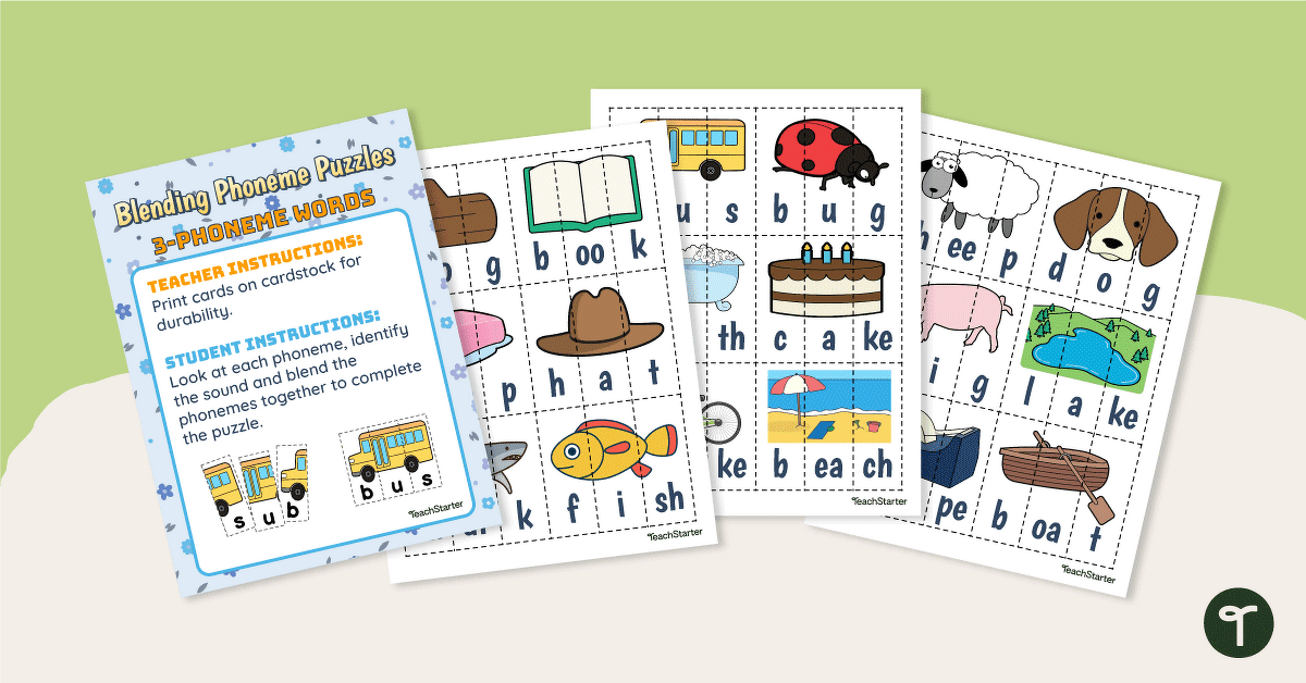 Blending 3-Phoneme Words Puzzles teaching resource