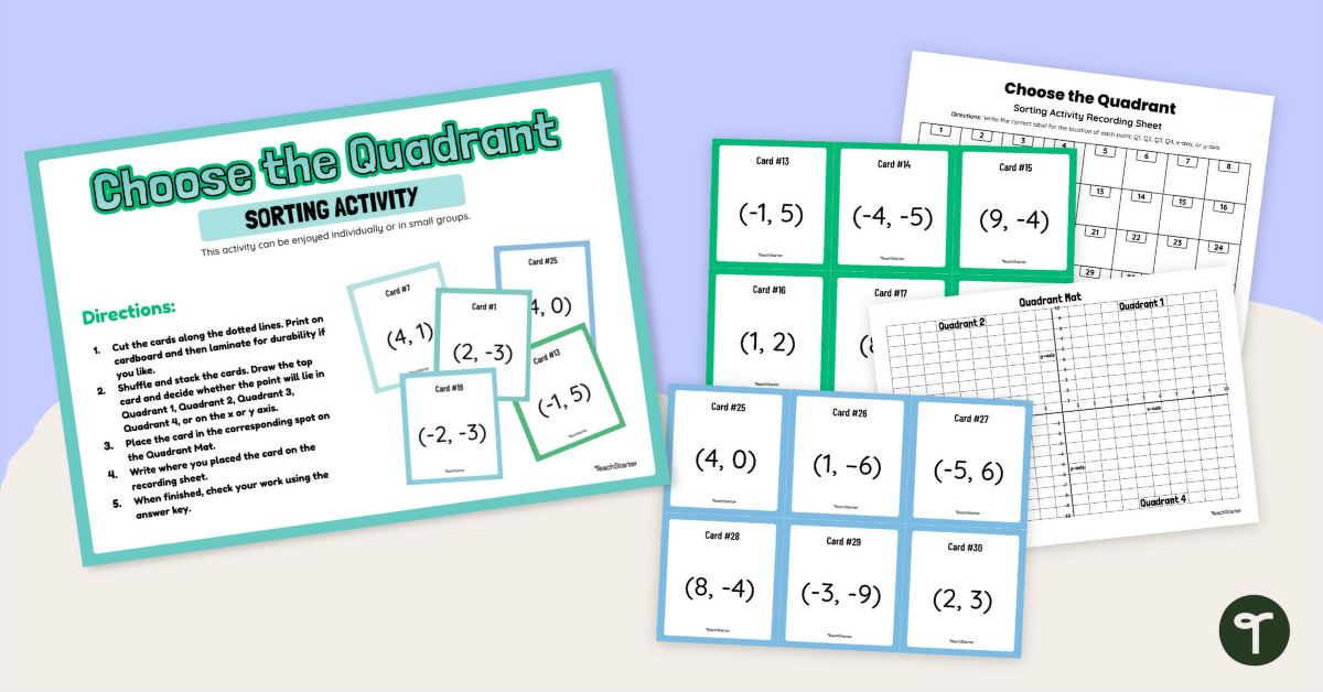 Cartesian Coordinate Plane Activities — Four Quadrant Sort teaching resource