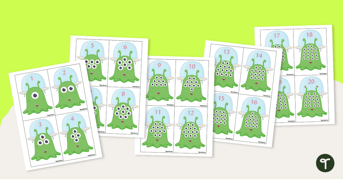 Alien Ordering Numbers Cards (Numbers 1 - 20) teaching resource