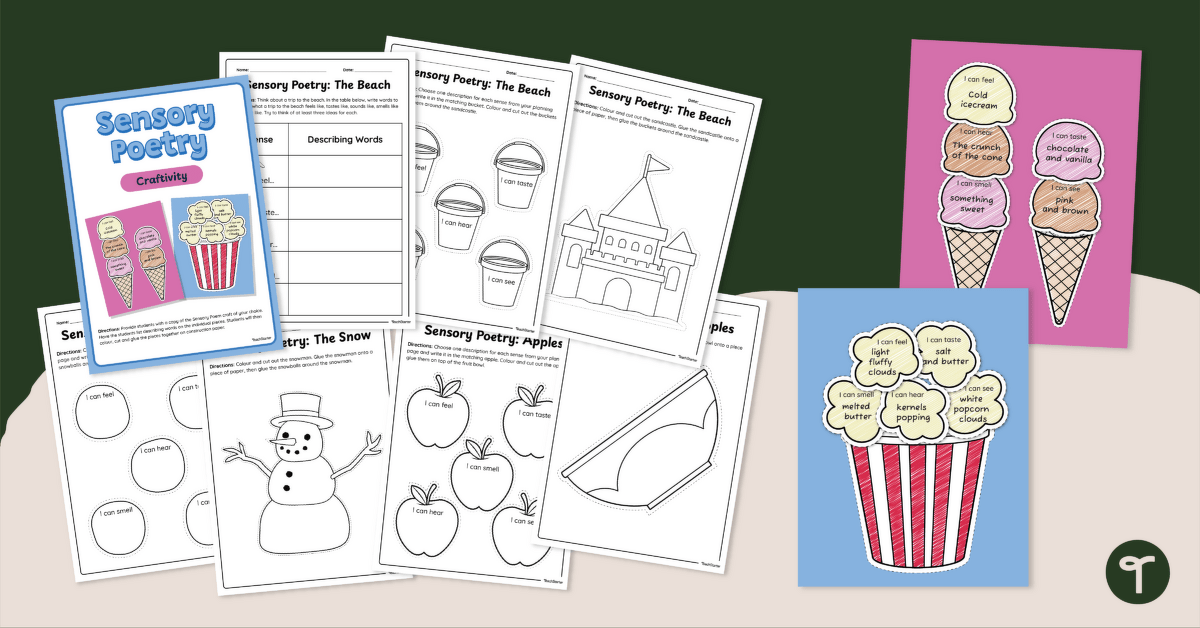 Five Senses Poem Craft Templates teaching resource