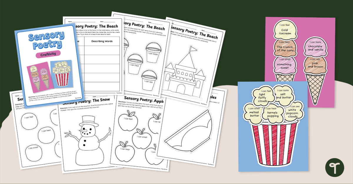 Five Senses Poem Craft Templates teaching resource