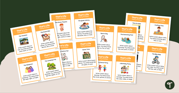 Go to Life Event Poetry Prompt Task Cards teaching resource