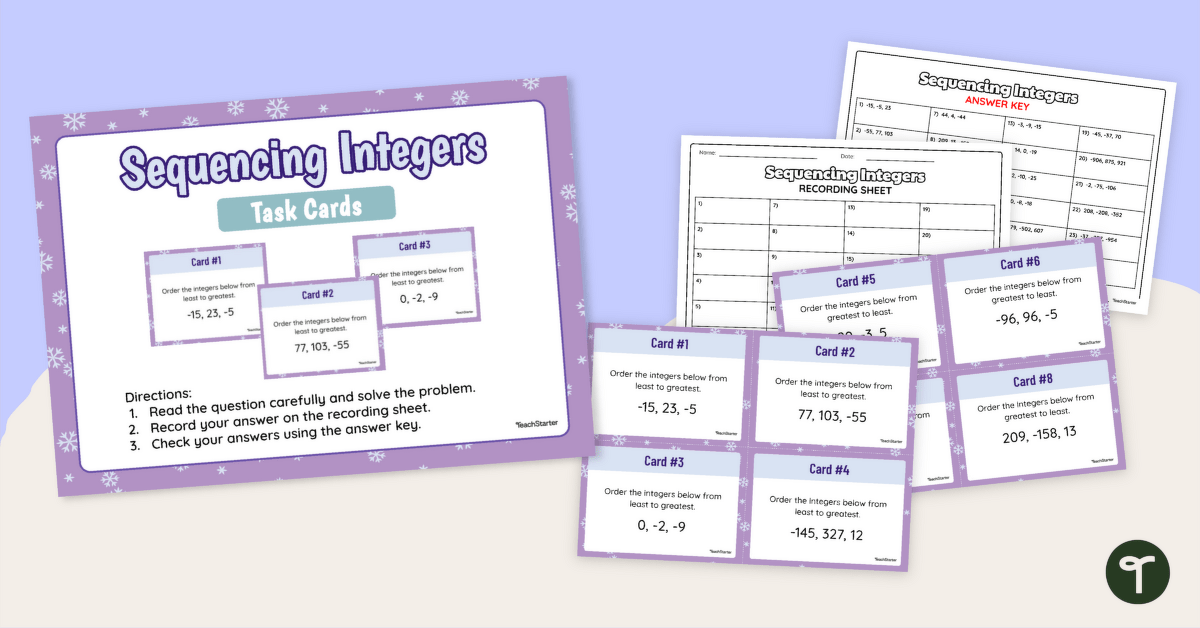 Ordering Integers Activity — Task Cards teaching resource