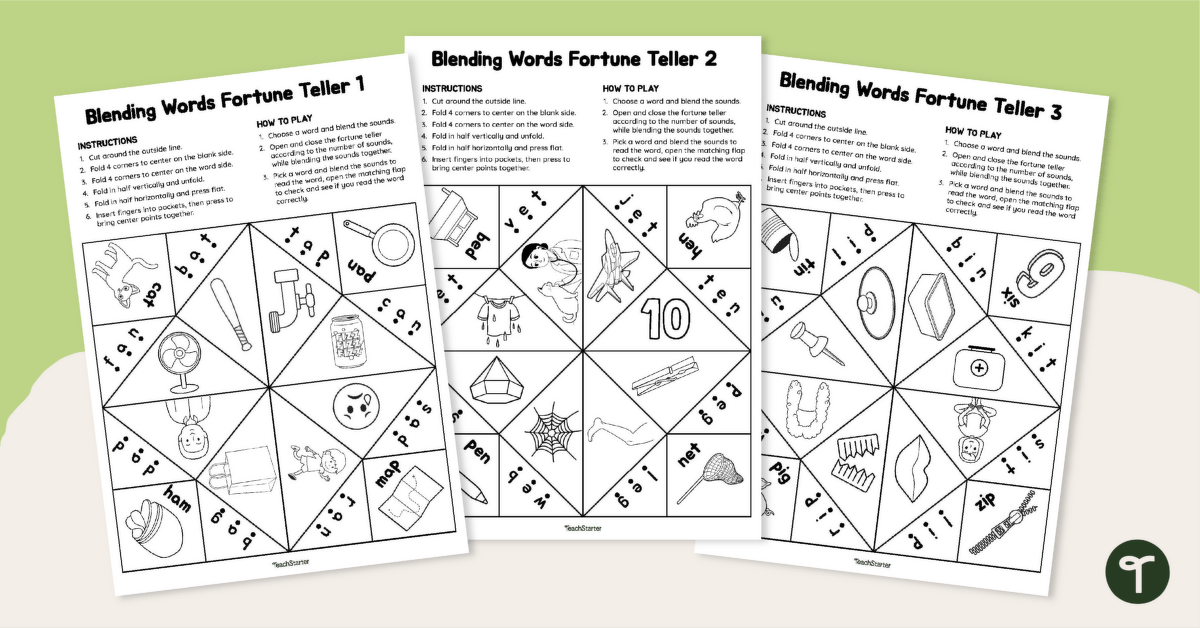 Blending Words Fortune Teller Templates teaching resource