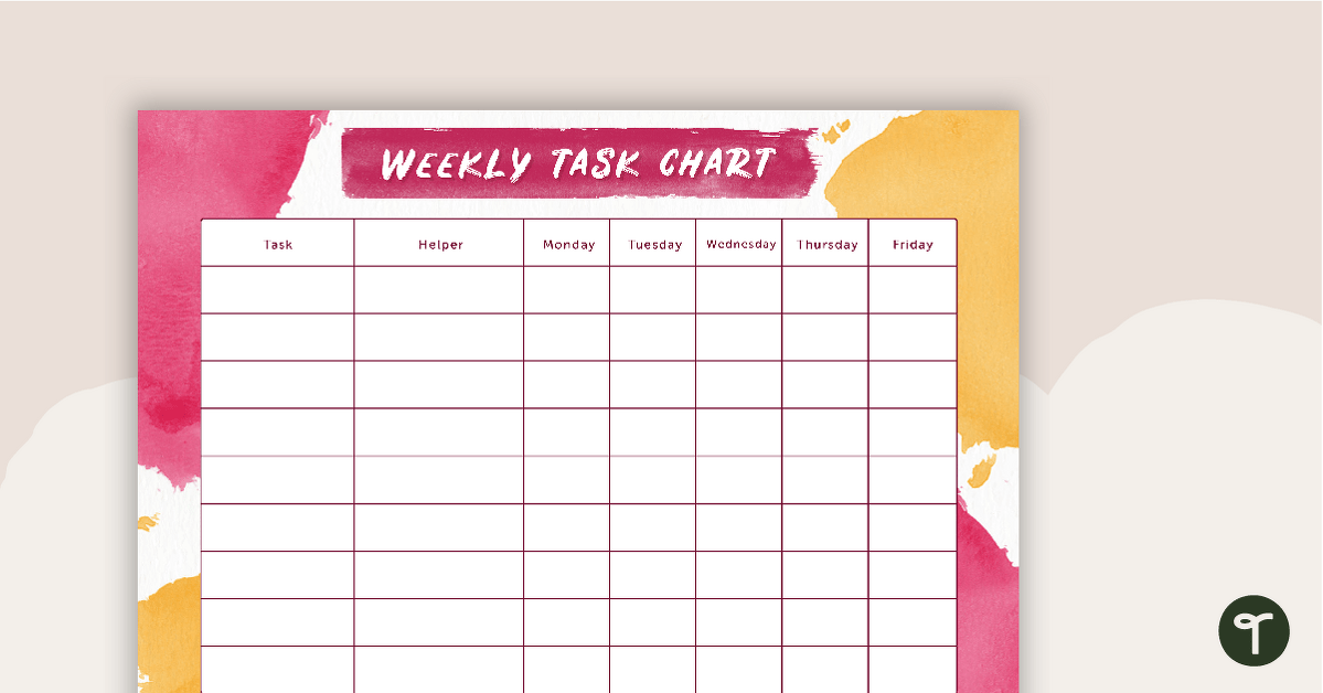 Vibrant Watercolour - Weekly Task Chart teaching resource
