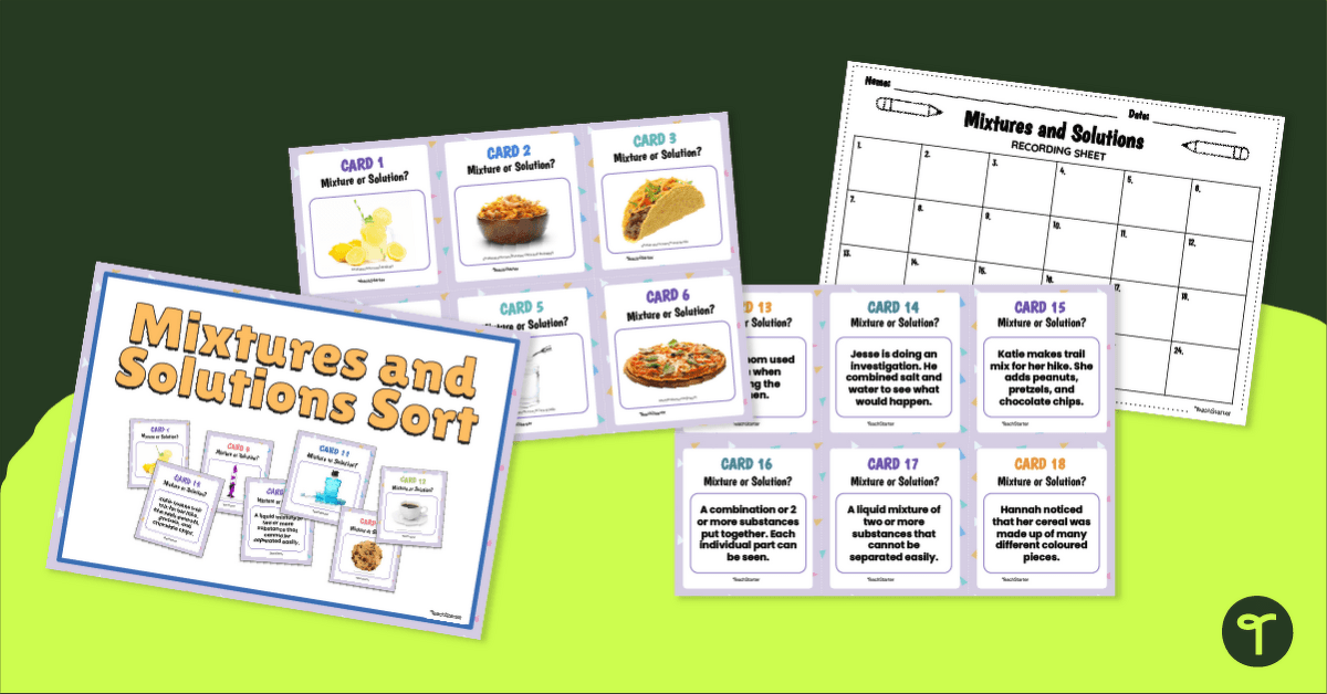 Mixtures and Solutions Sorting Activity teaching resource